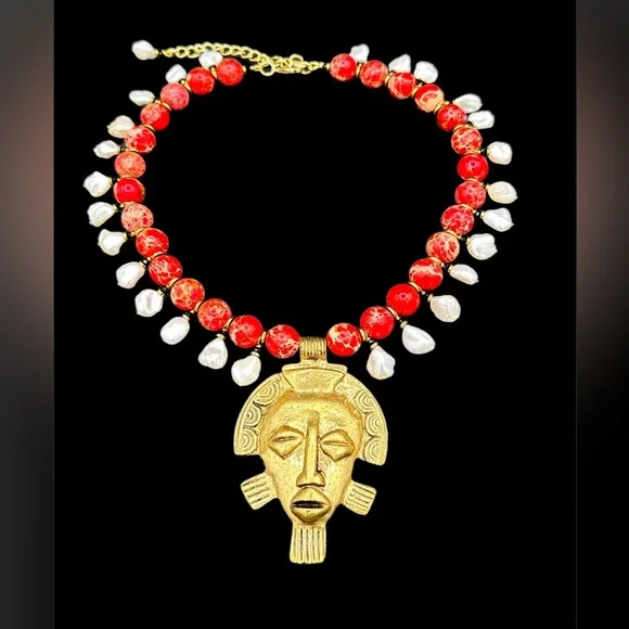 Lady Warrior Mask Statement Necklace